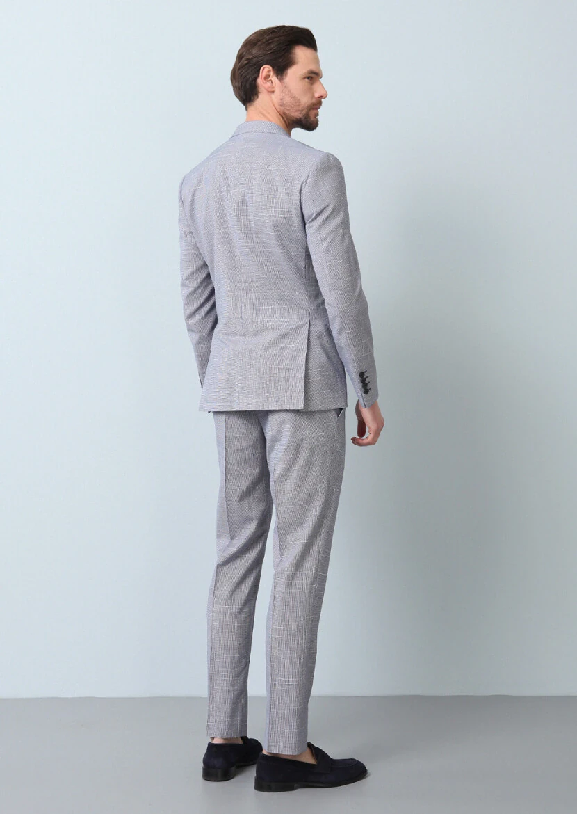 Lacivert Mikro Zeroweight Slim Fit %100 Yün Takım Elbise - 7