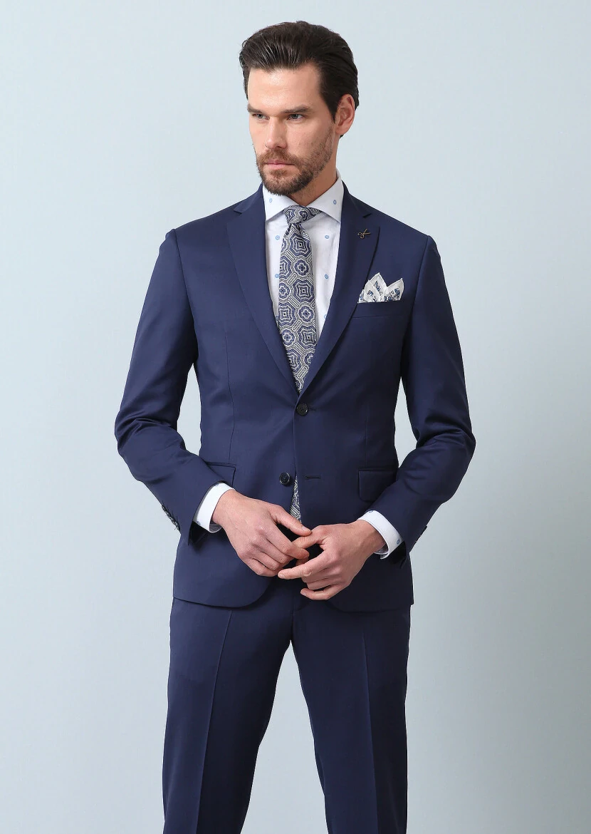 Lacivert Mikro Zeroweight Slim Fit %100 Yün Takım Elbise - 3