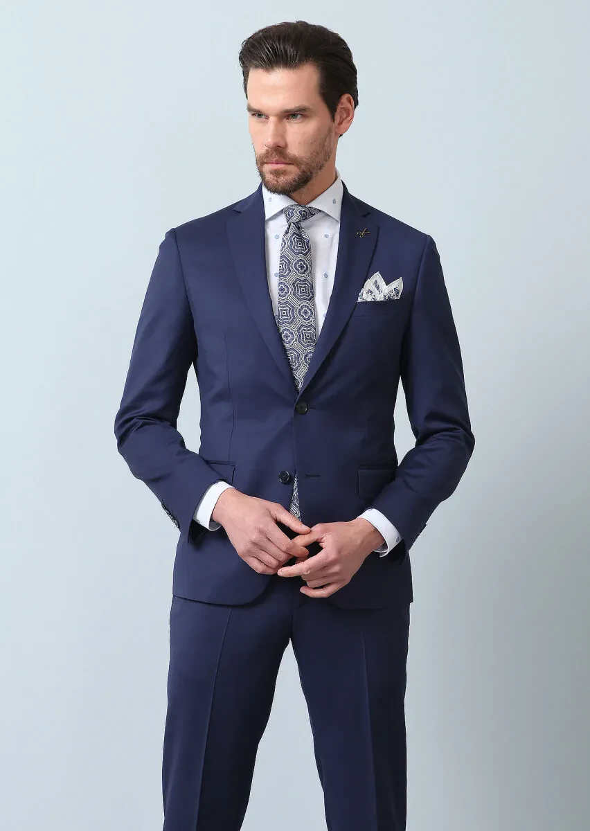 Lacivert Mikro Zeroweight Slim Fit %100 Yün Takım Elbise - 3