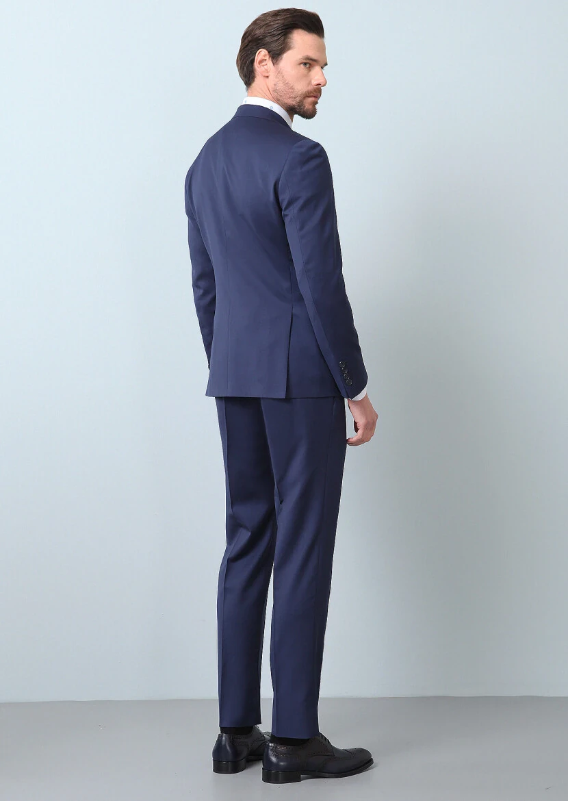 Lacivert Mikro Zeroweight Slim Fit %100 Yün Takım Elbise - 6