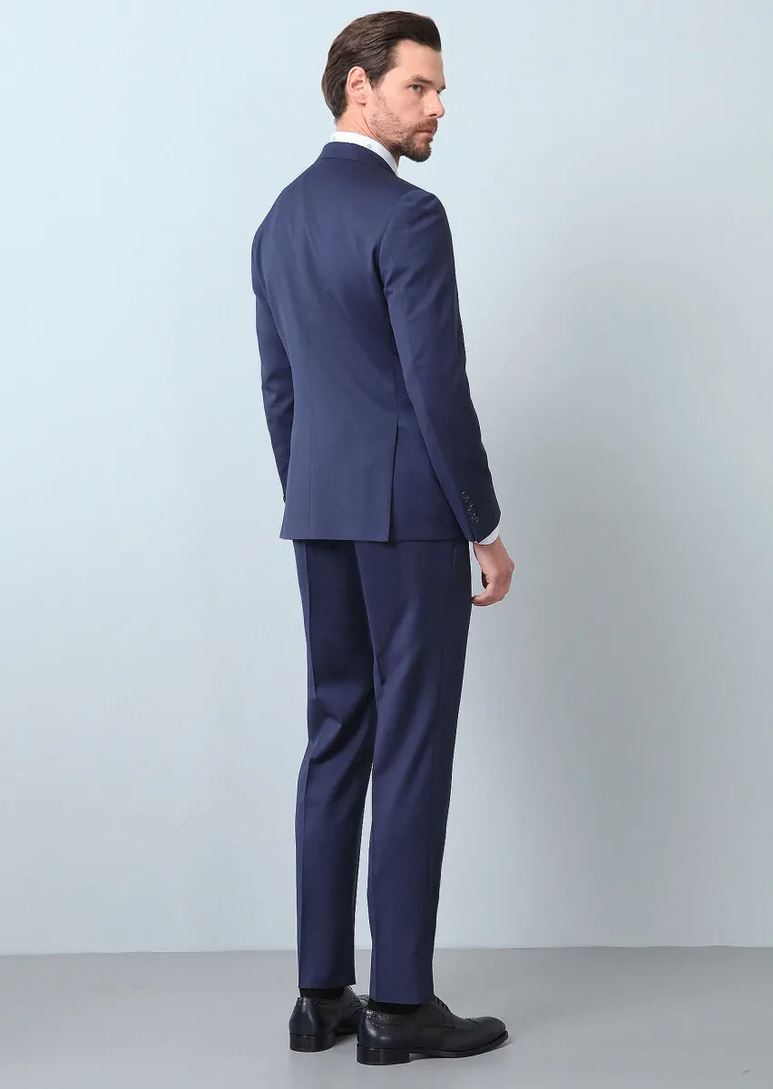 Lacivert Mikro Zeroweight Slim Fit %100 Yün Takım Elbise - 6