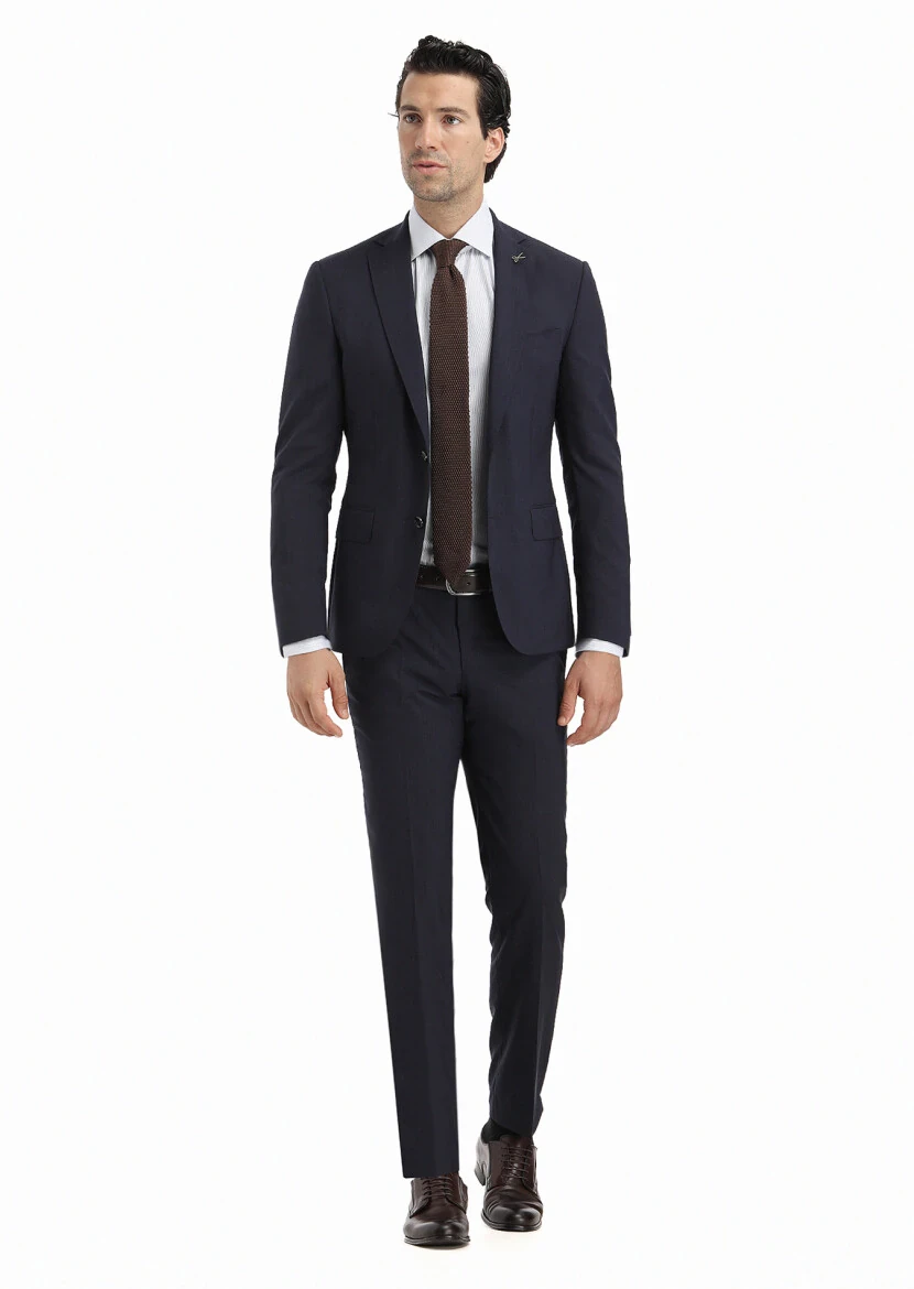 Lacivert Mikro Zeroweight Slim Fit %100 Yün Takım Elbise - 1