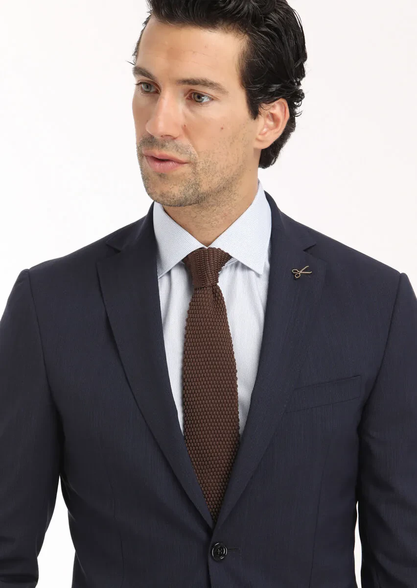 Lacivert Mikro Zeroweight Slim Fit %100 Yün Takım Elbise - 4