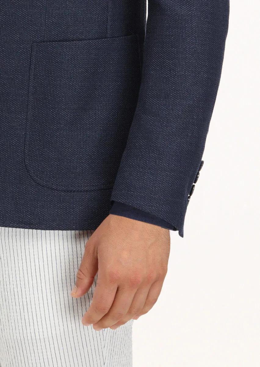 Lacivert Mikro Zeroweight Slim Fit Pamuk Karışımlı Örme Ceket - 4