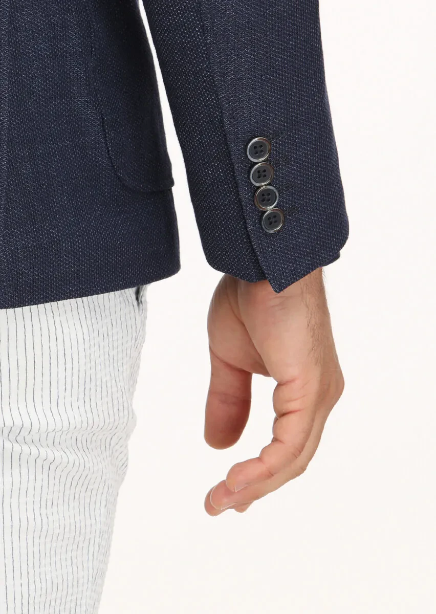 Lacivert Mikro Zeroweight Slim Fit Pamuk Karışımlı Örme Ceket - 5