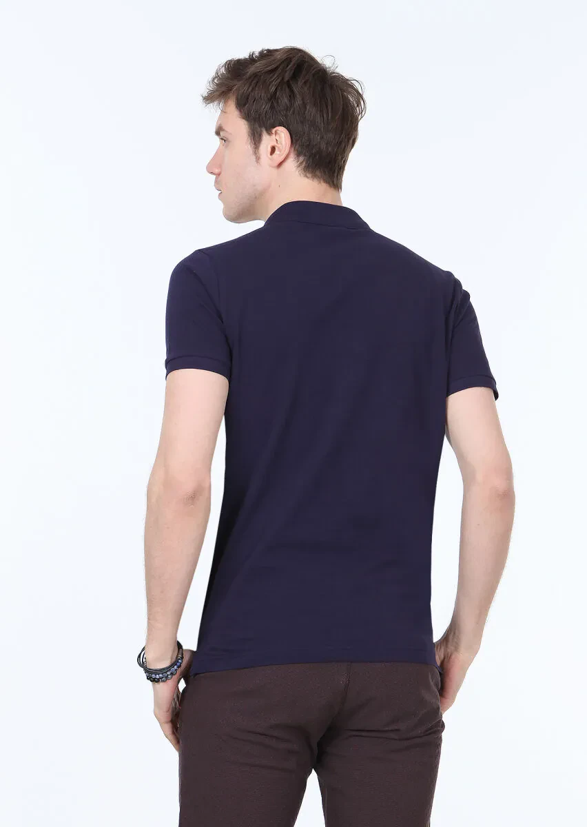 Lacivert Polo Yaka %100 Pamuk T-Shirt - 4