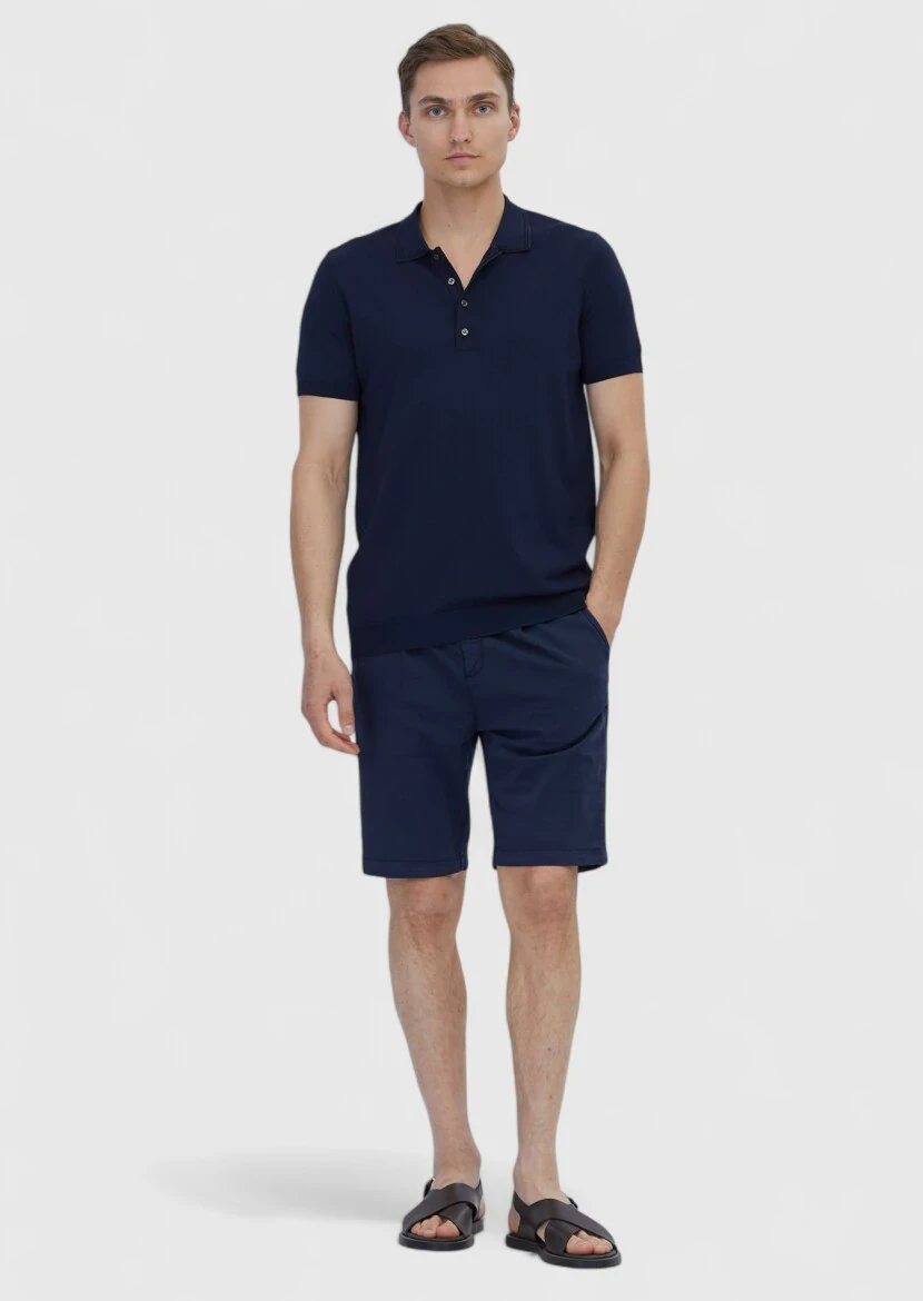 Lacivert Polo Yaka Düz Örgü Triko 