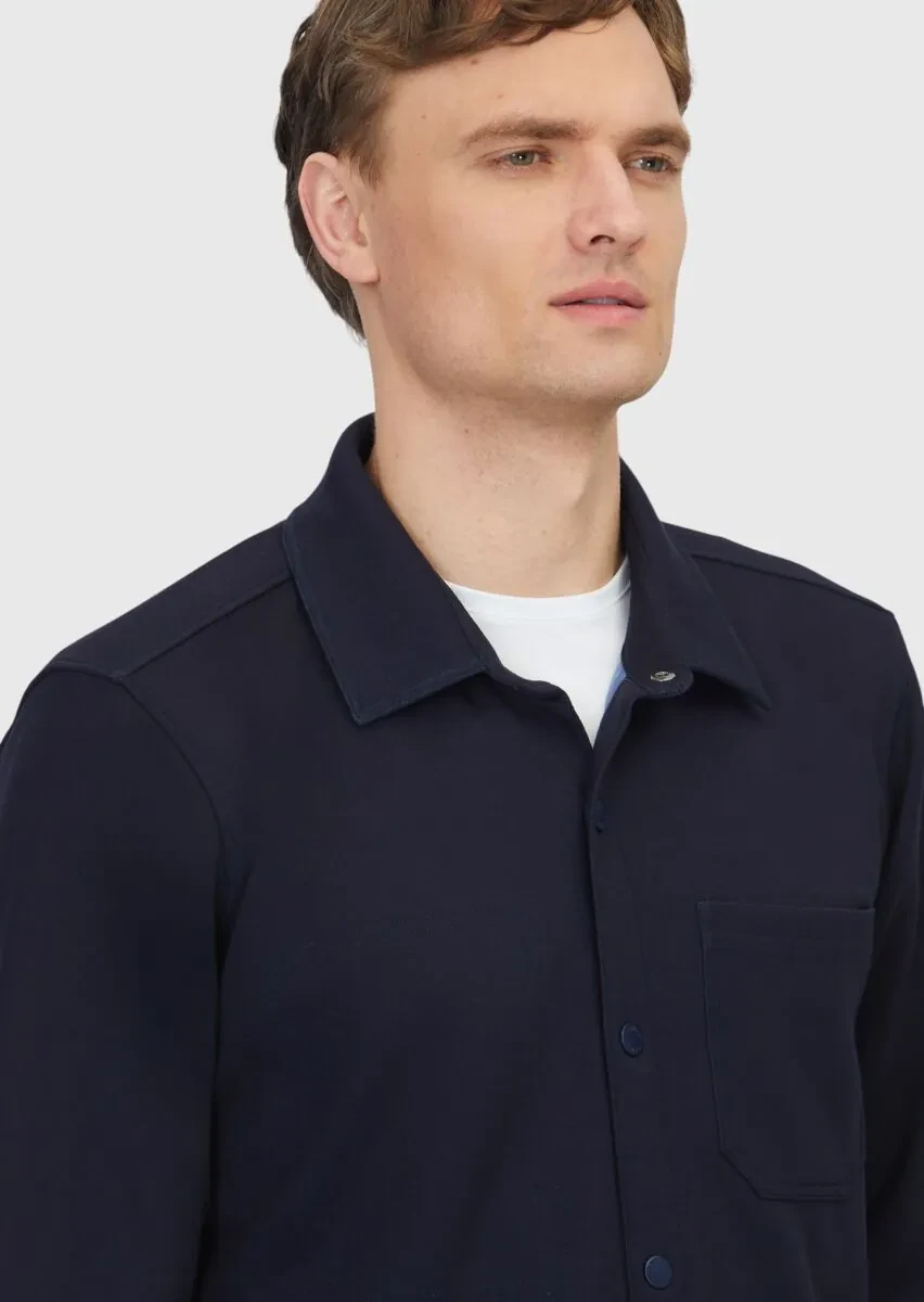 Lacivert Polo Yaka Düz Sweatshırt - 4