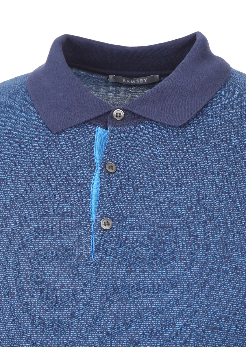 Lacivert Polo Yaka Jakarlı %100 Pamuk Triko - 2