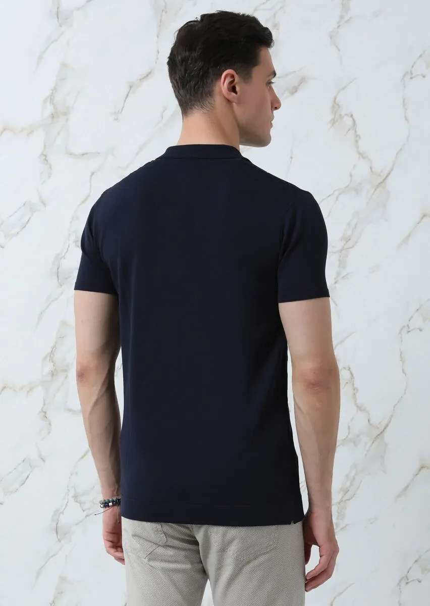 Lacivert Polo Yaka Jakarlı Triko - 5