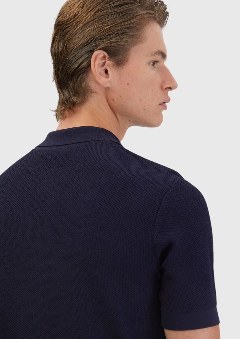 Lacivert Polo Yaka Jakarlı Triko - 6