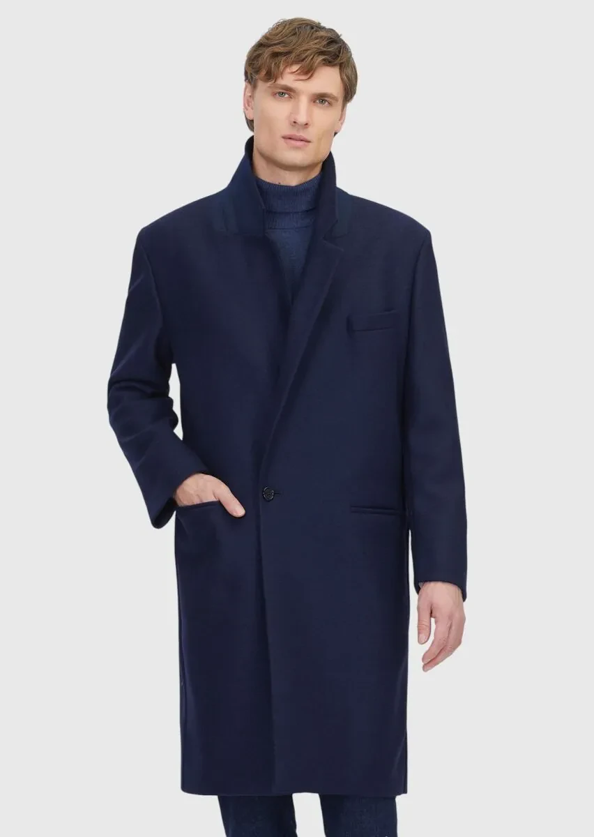 Lacivert Regular Fit Casual Örme Palto - 3