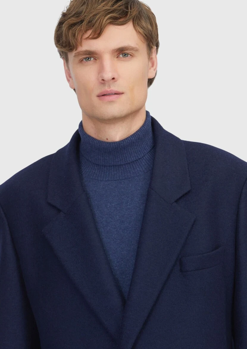 Lacivert Regular Fit Casual Örme Palto - 5