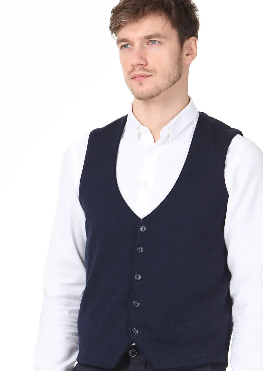 Lacivert Regular Fit Casual Örme Triko Yelek - 2