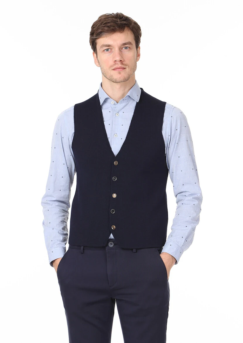 Lacivert Regular Fit Casual Örme Triko Yelek - 1