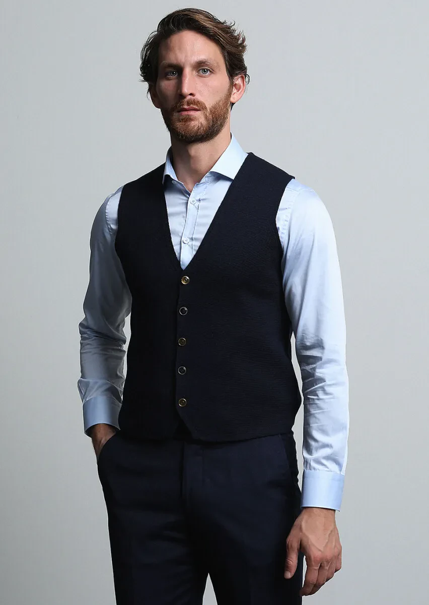 Lacivert Regular Fit Casual Örme Triko Yelek - 2