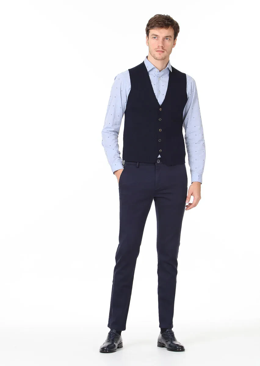 Lacivert Regular Fit Casual Örme Triko Yelek - 3