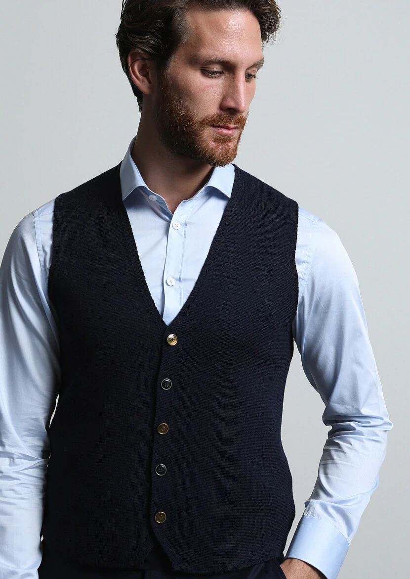 Lacivert Regular Fit Casual Örme Triko Yelek - 4