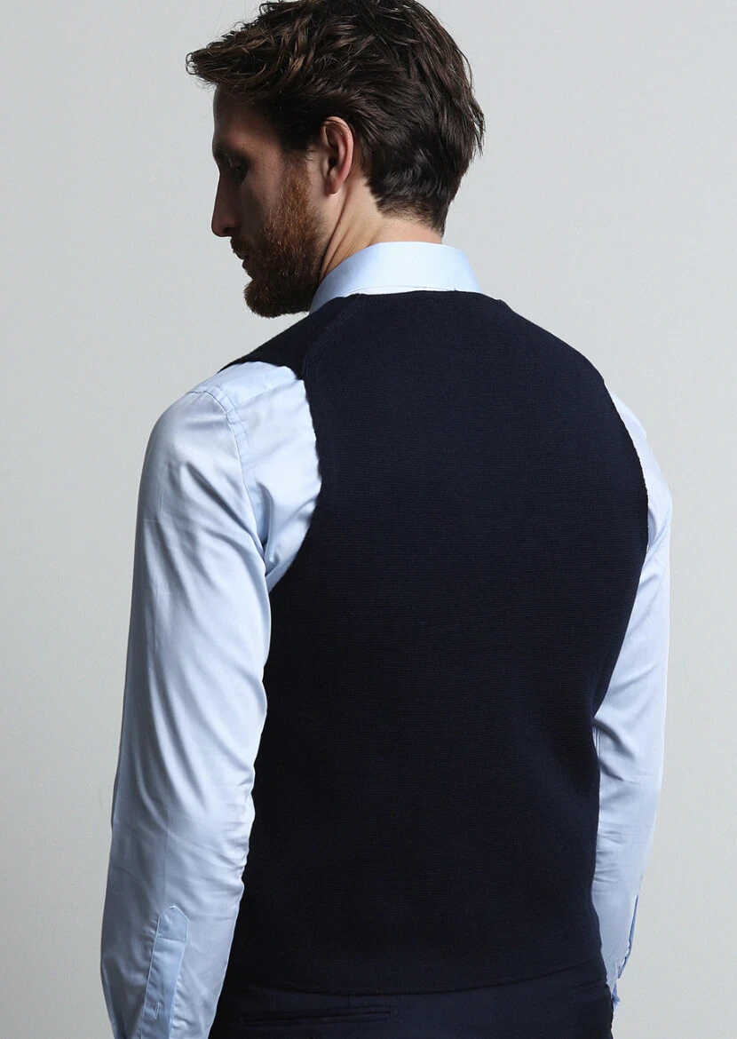 Lacivert Regular Fit Casual Örme Triko Yelek - 5