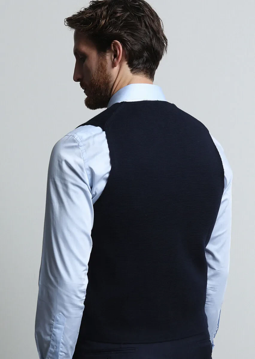 Lacivert Regular Fit Casual Örme Triko Yelek - 5