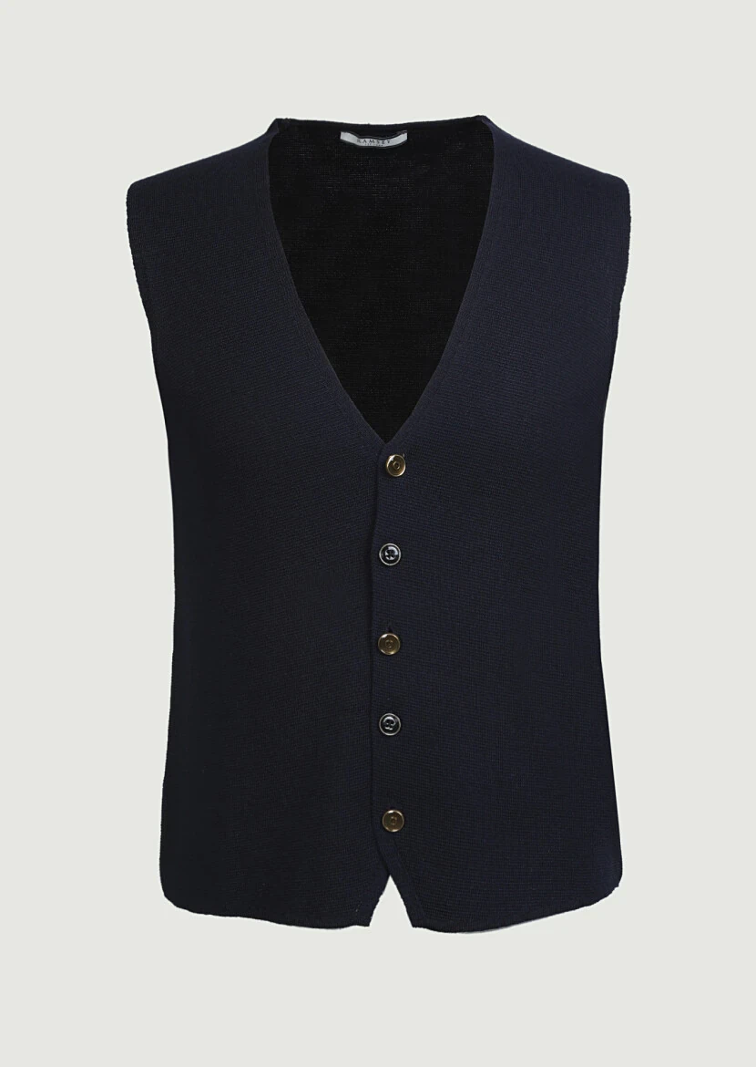 Lacivert Regular Fit Casual Örme Triko Yelek - 6