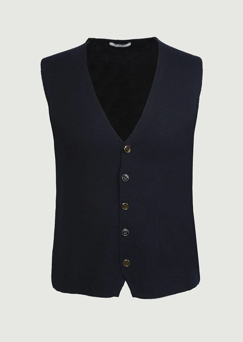 Lacivert Regular Fit Casual Örme Triko Yelek - 6