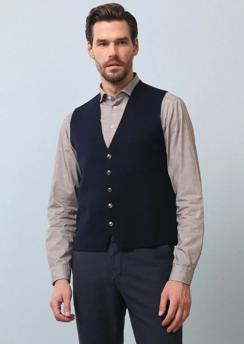 Lacivert Regular Fit Casual Örme Triko Yelek - 1