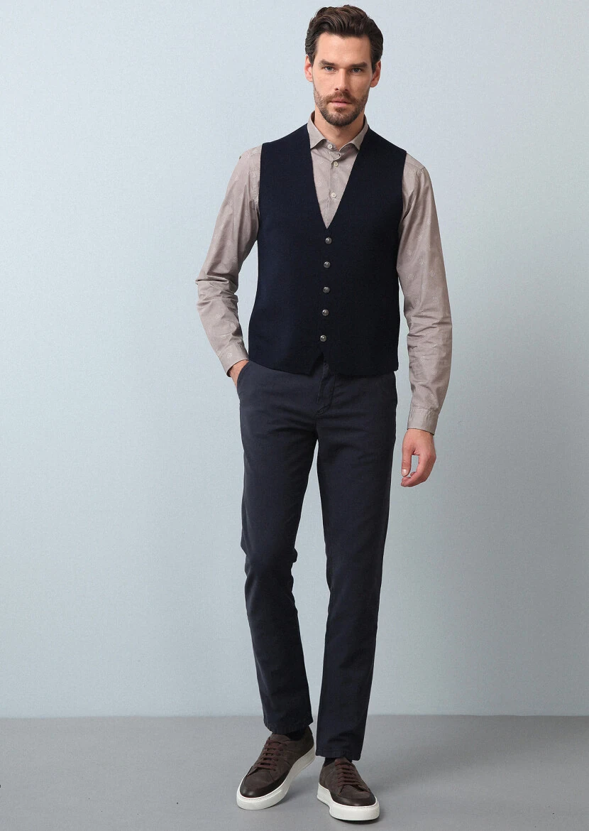 Lacivert Regular Fit Casual Örme Triko Yelek - 3