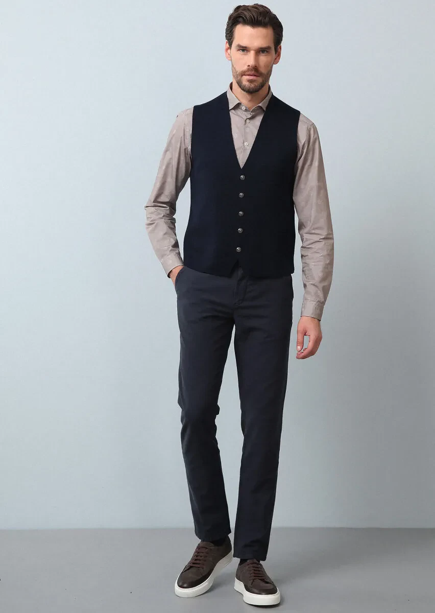 Lacivert Regular Fit Casual Örme Triko Yelek - 3