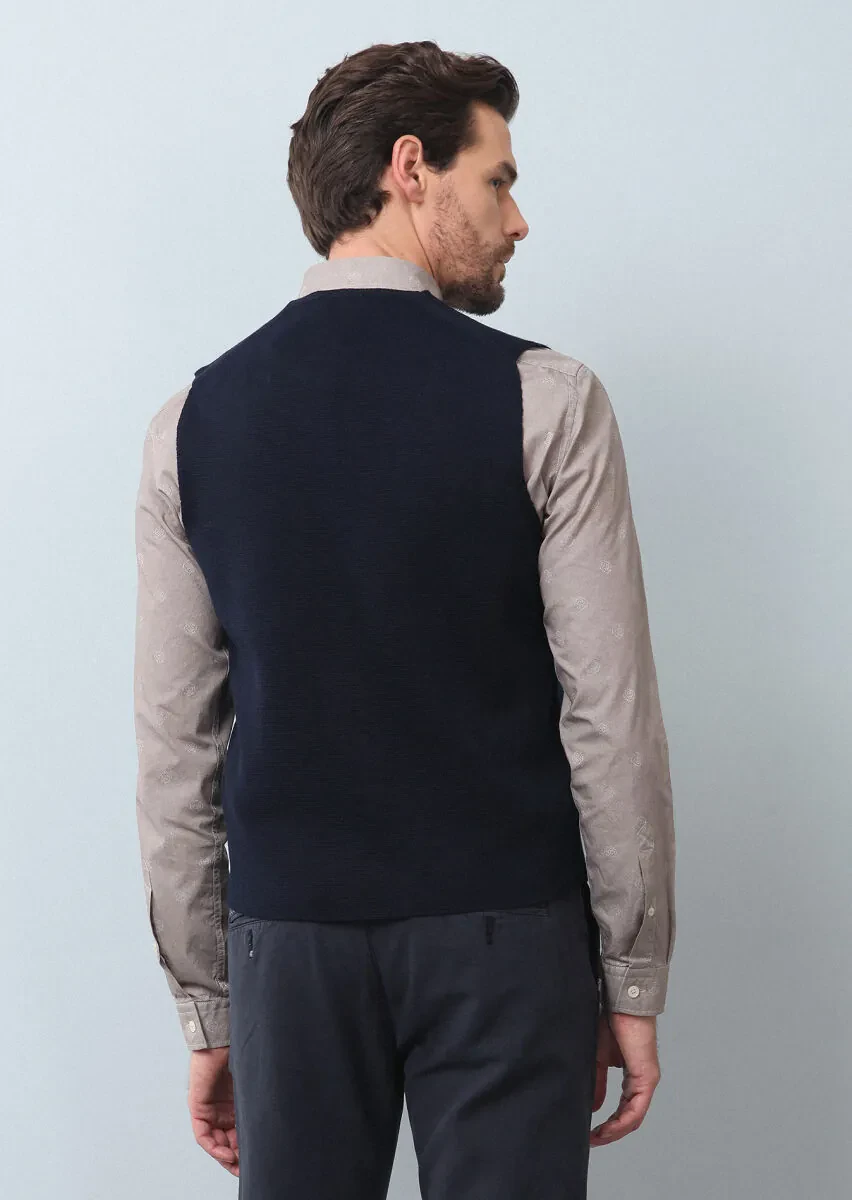 Lacivert Regular Fit Casual Örme Triko Yelek - 5