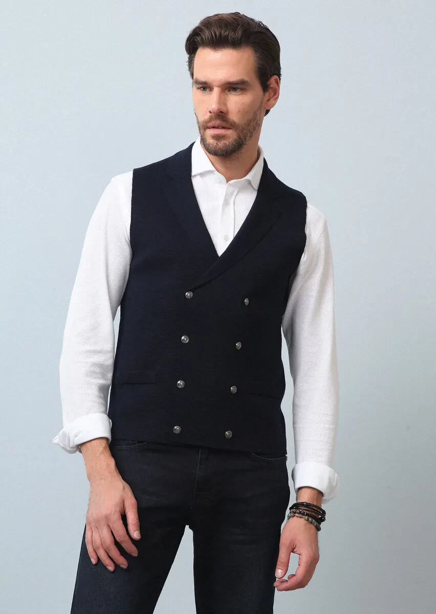 Lacivert Regular Fit Casual Örme Triko Yelek - 1