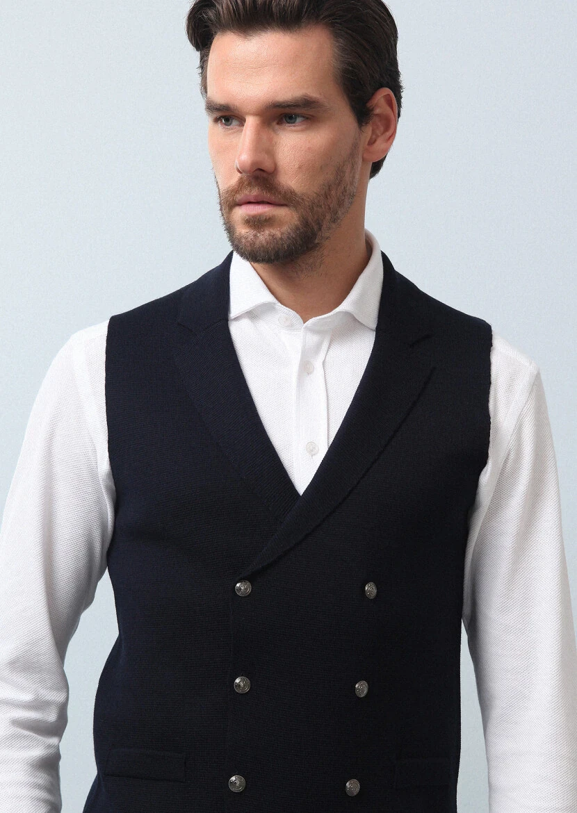 Lacivert Regular Fit Casual Örme Triko Yelek 