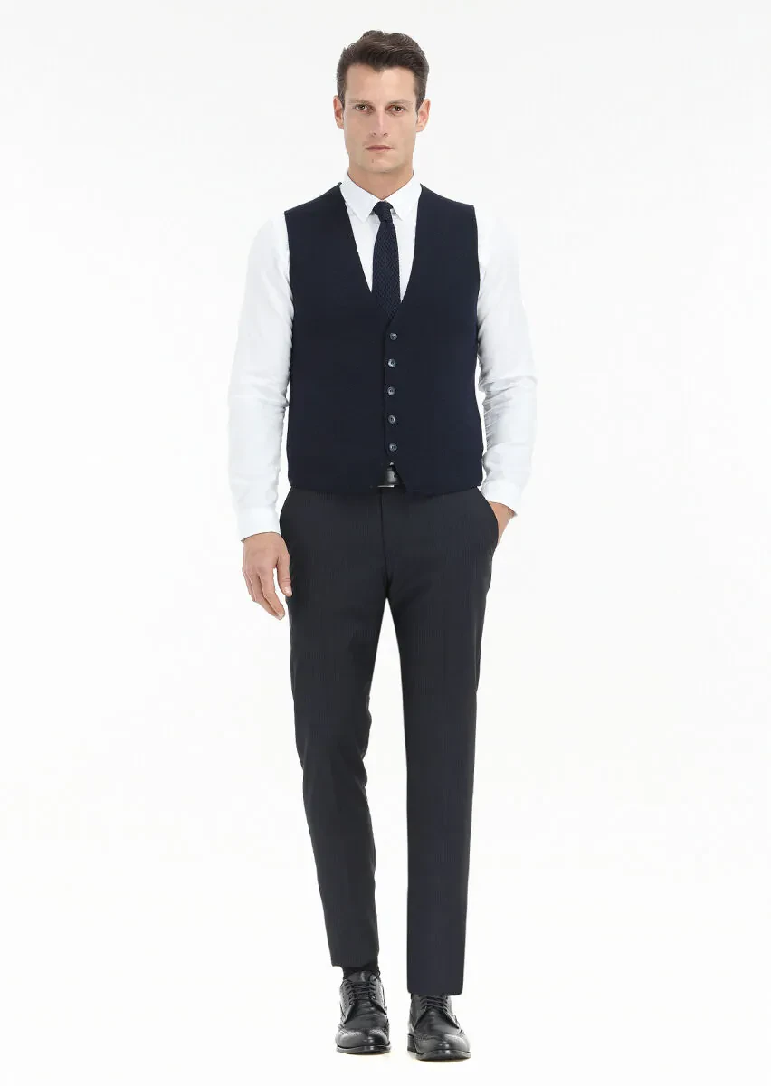 Lacivert Regular Fit Casual Örme Triko Yelek - 1