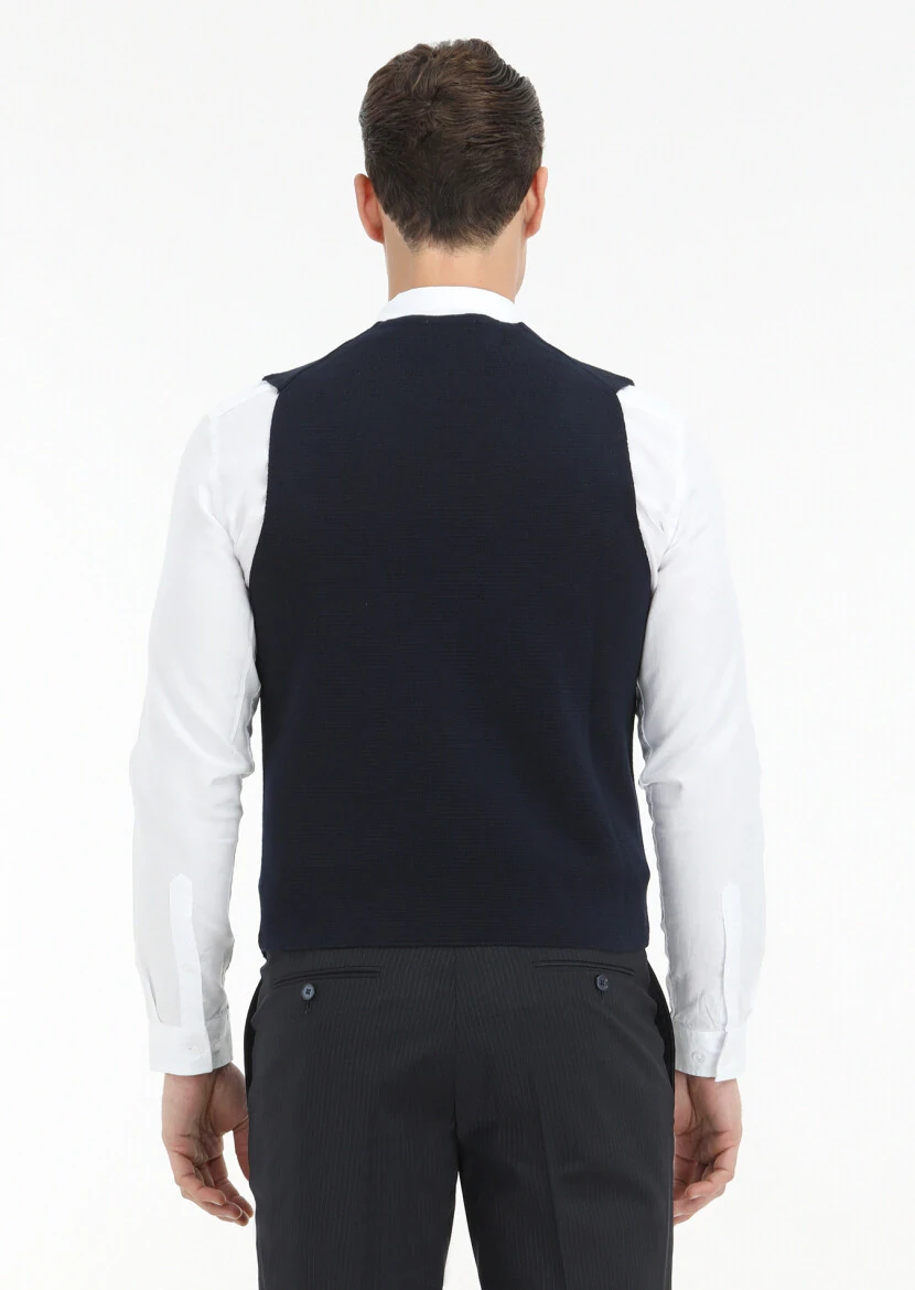 Lacivert Regular Fit Casual Örme Triko Yelek - 4