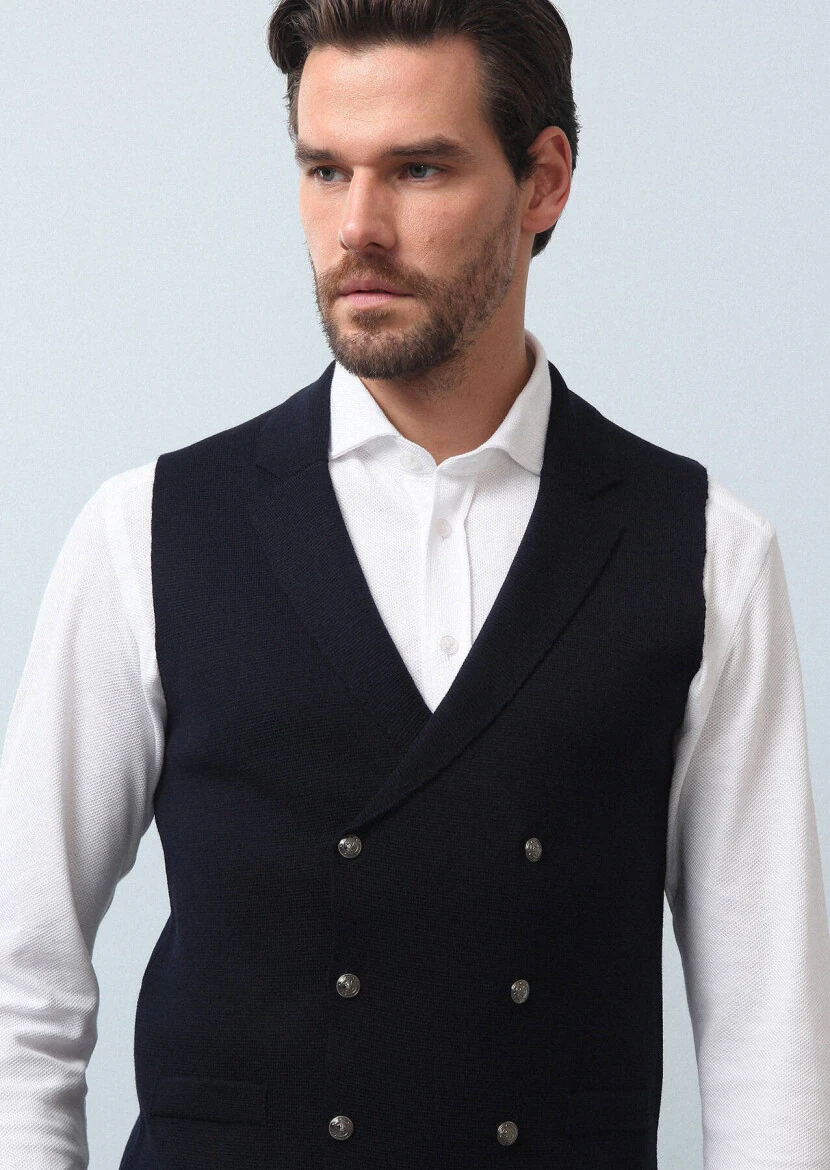 Lacivert Regular Fit Casual Örme Triko Yelek 