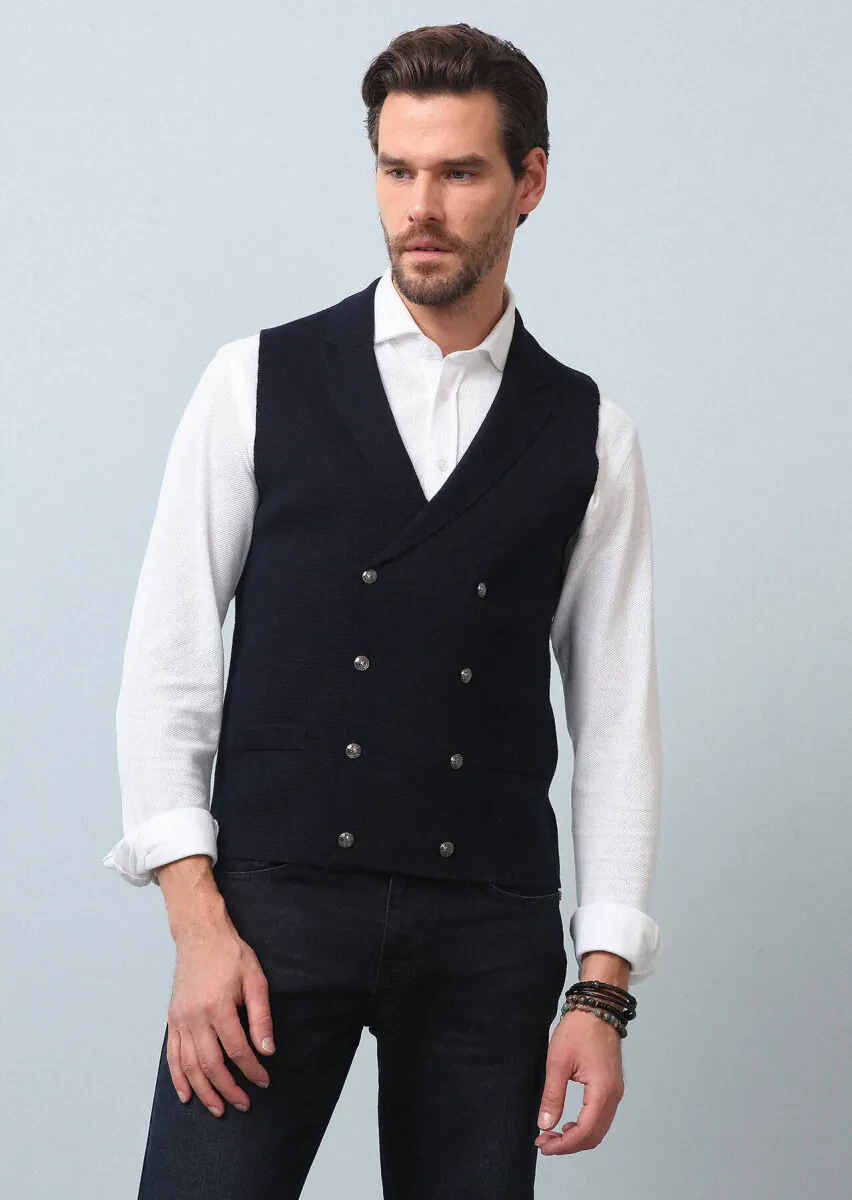 Lacivert Regular Fit Casual Örme Triko Yelek - 3