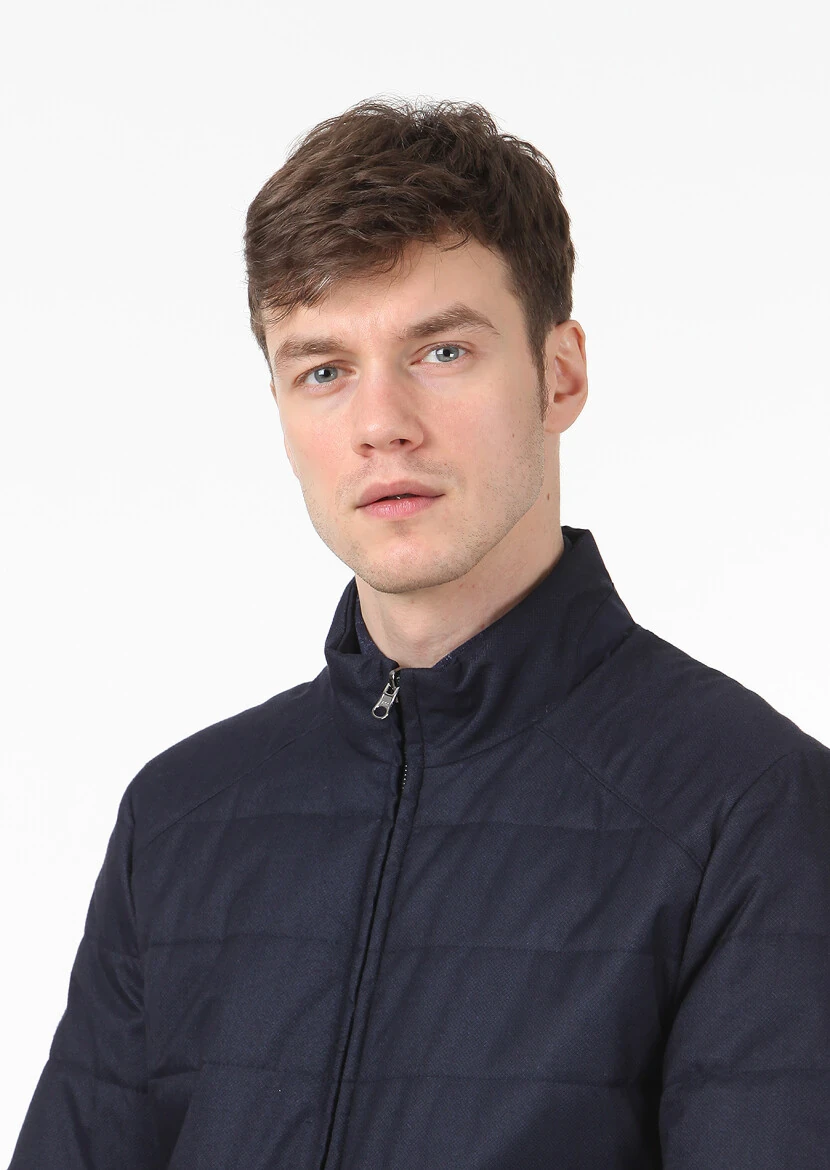 Lacivert Regular Fit Dik Yaka Casual Dokuma Mont - 2