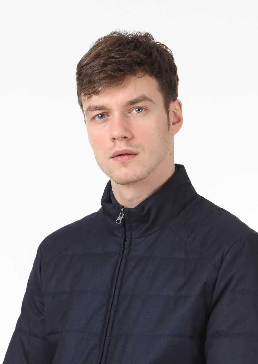 Lacivert Regular Fit Dik Yaka Casual Dokuma Mont - 2