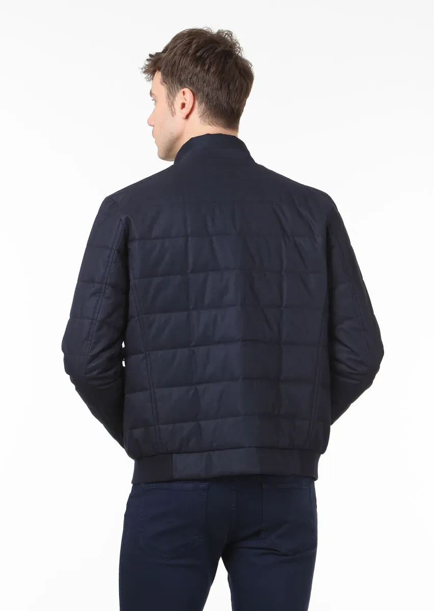 Lacivert Regular Fit Dik Yaka Casual Dokuma Mont - 4