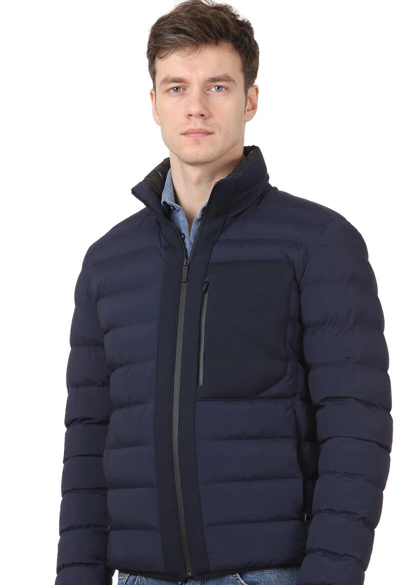 Lacivert Regular Fit Dik Yaka Casual Dokuma Mont - 2