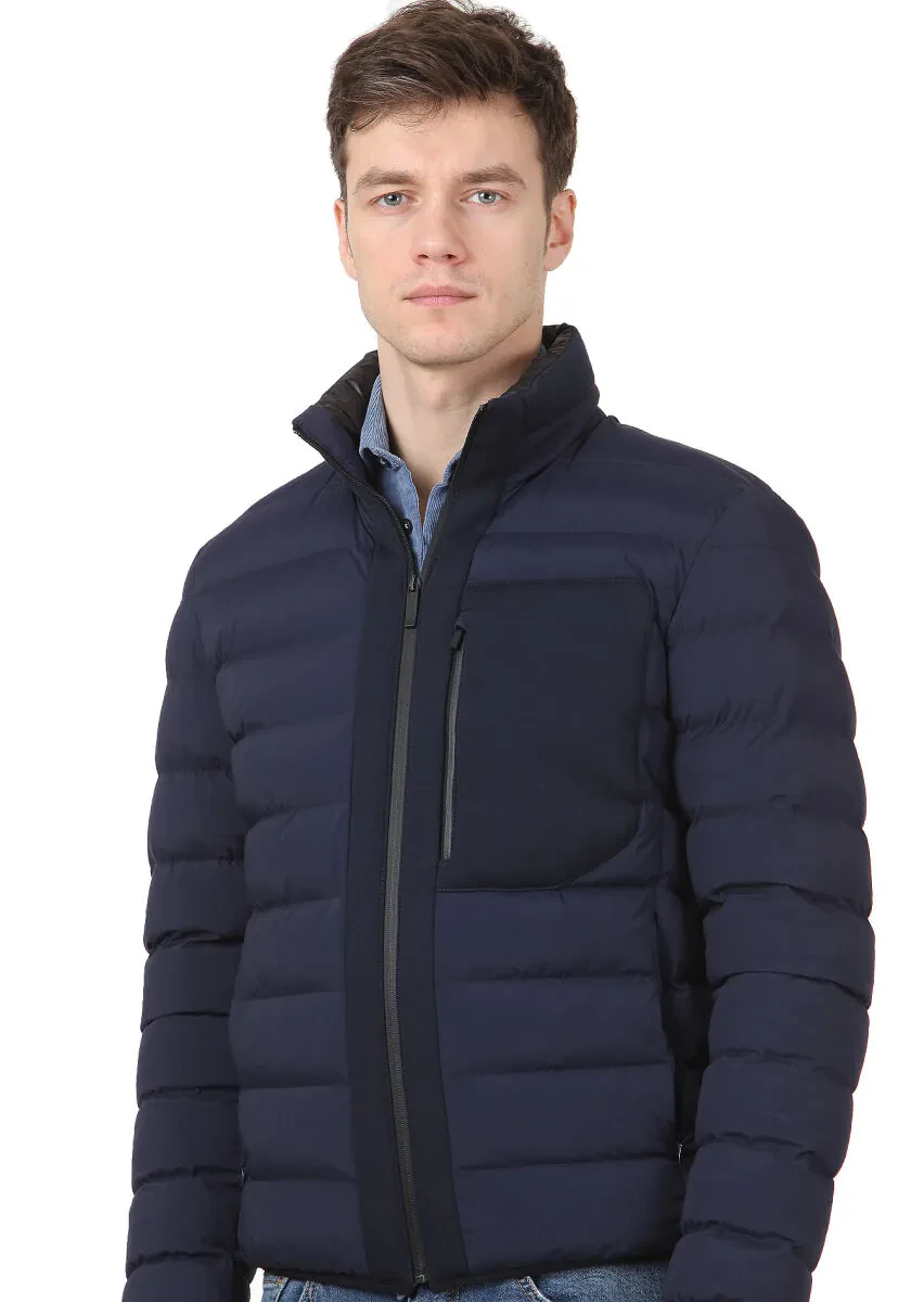 Lacivert Regular Fit Dik Yaka Casual Dokuma Mont - 2