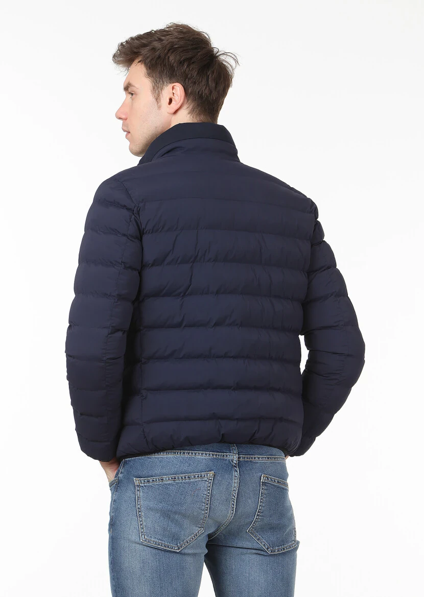 Lacivert Regular Fit Dik Yaka Casual Dokuma Mont - 4