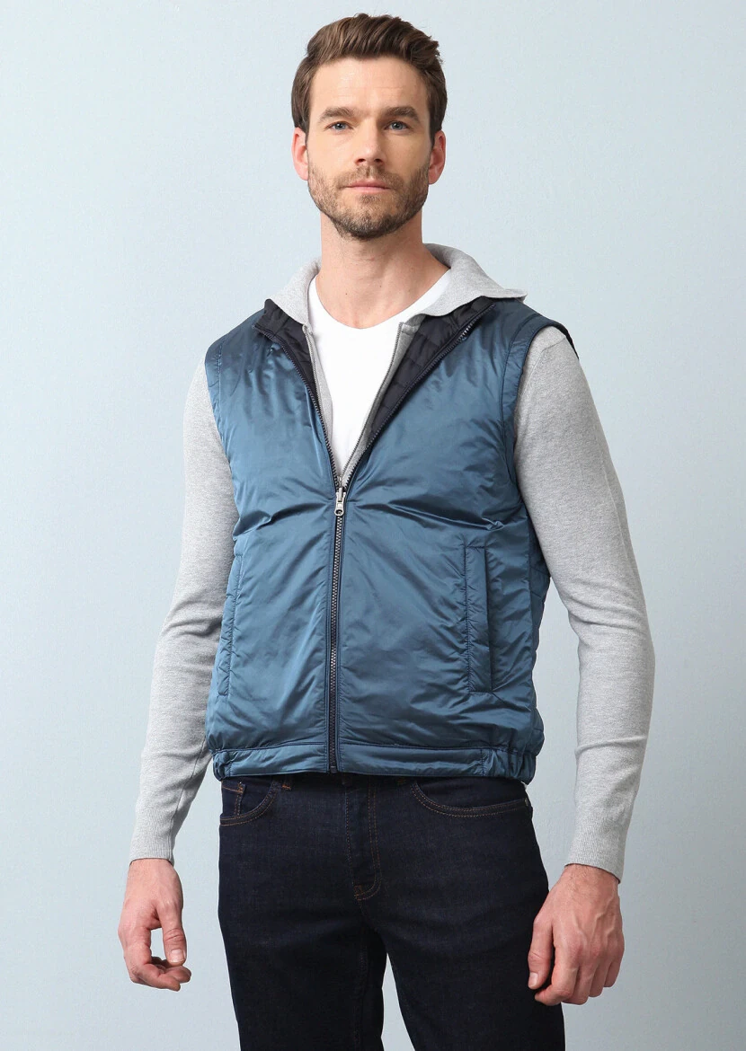 Lacivert Regular Fit Dik Yaka Casual Dokuma Mont 