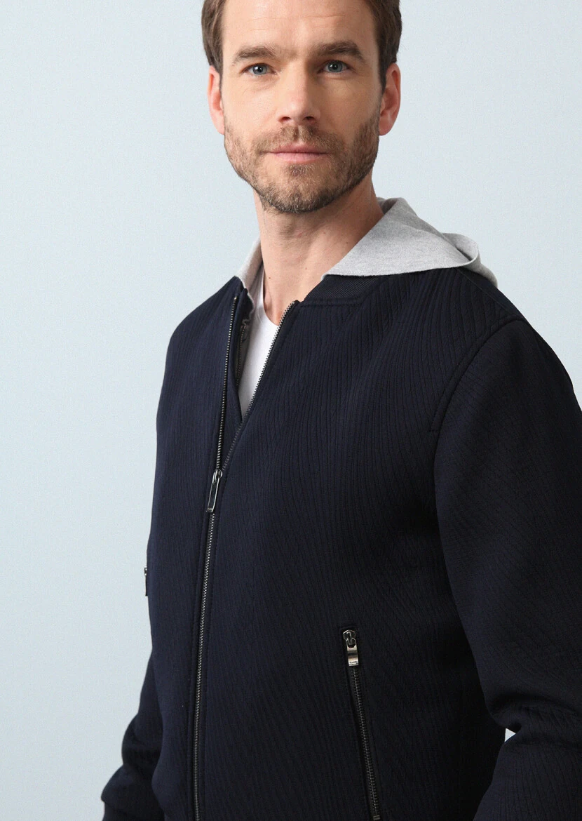 Lacivert Regular Fit Dik Yaka Casual Dokuma Mont - 2