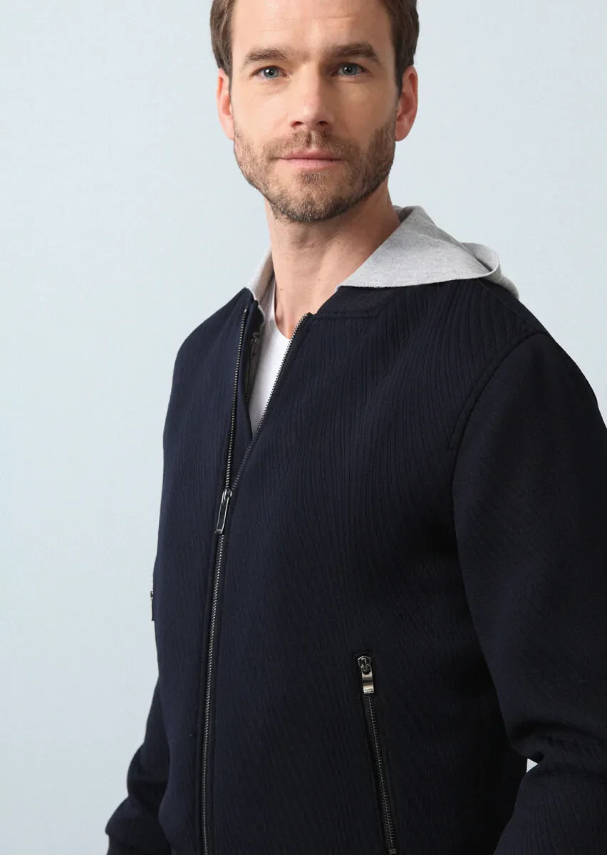 Lacivert Regular Fit Dik Yaka Casual Dokuma Mont - 2