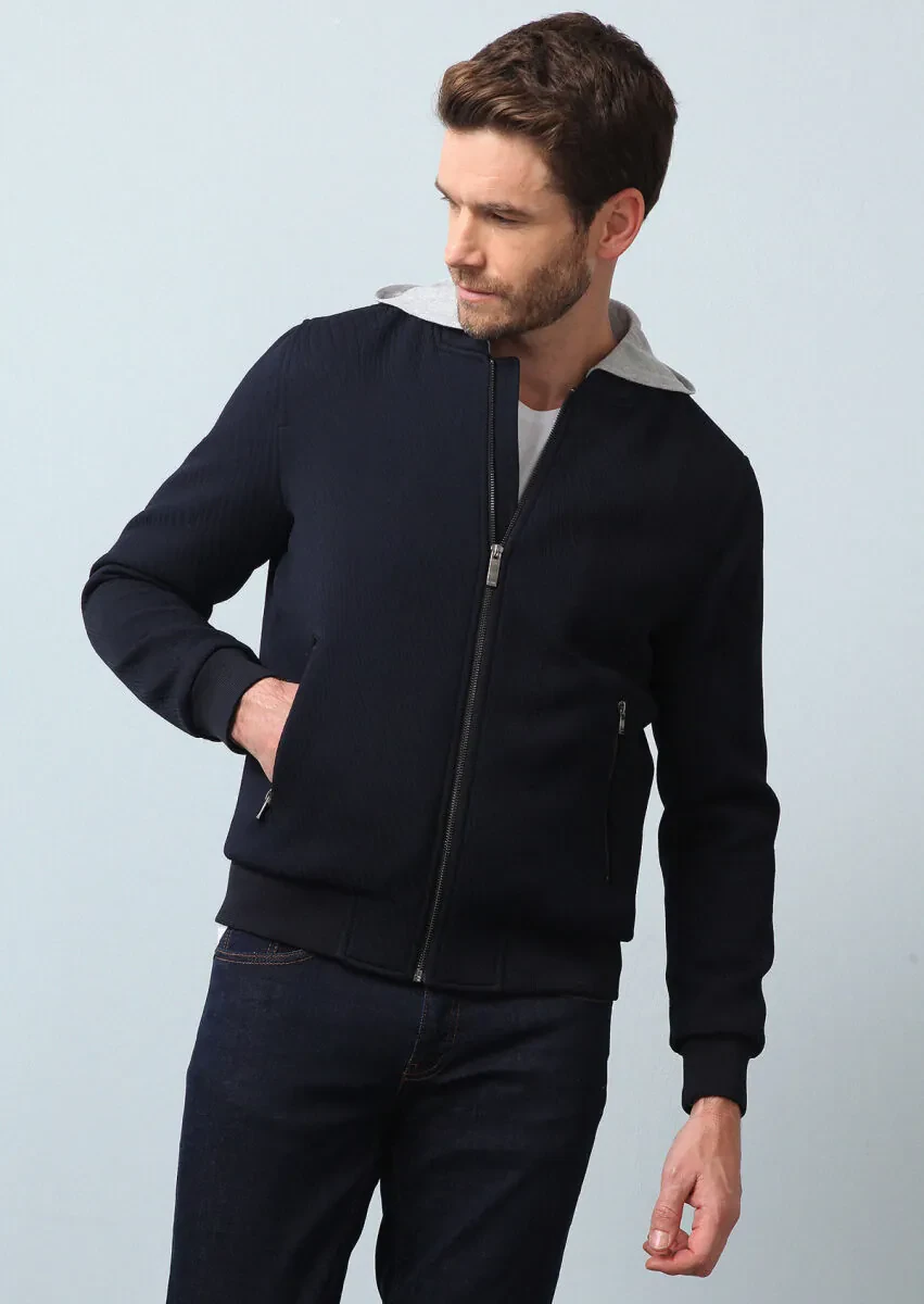 Lacivert Regular Fit Dik Yaka Casual Dokuma Mont - 3