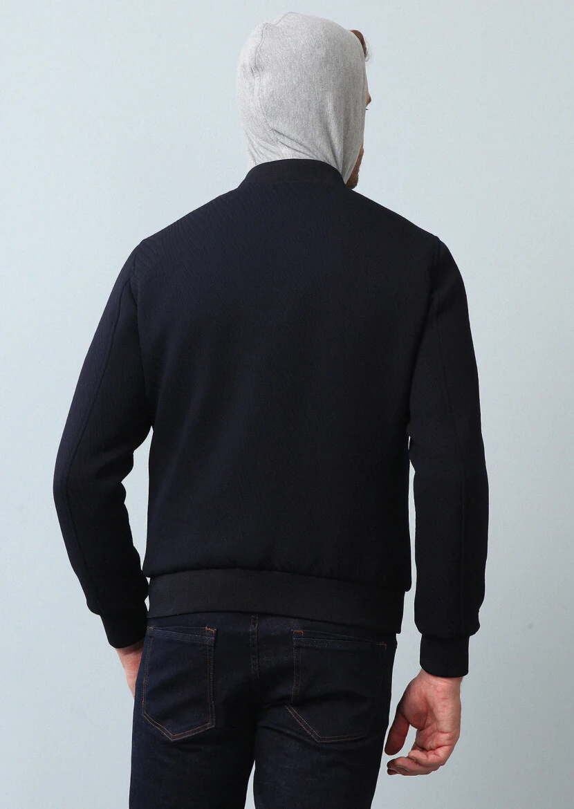 Lacivert Regular Fit Dik Yaka Casual Dokuma Mont - 5