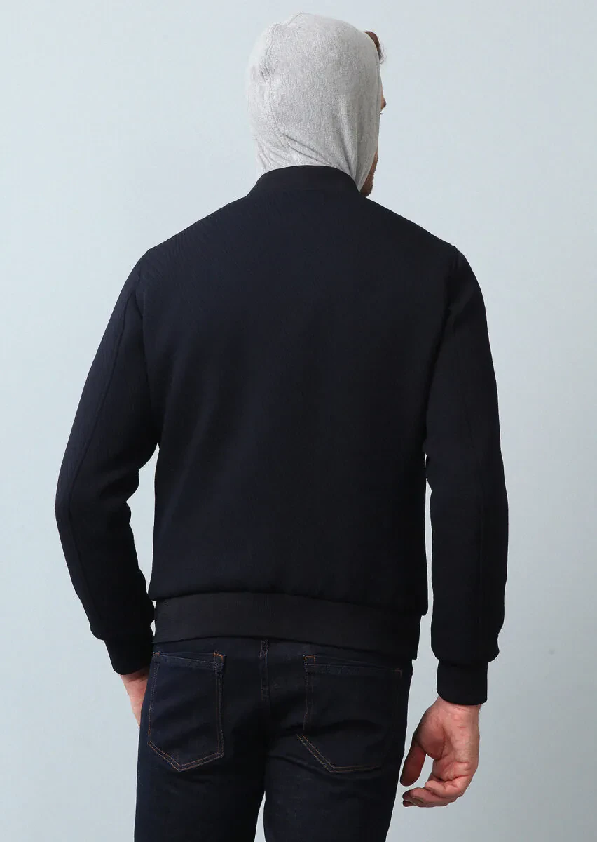 Lacivert Regular Fit Dik Yaka Casual Dokuma Mont - 5