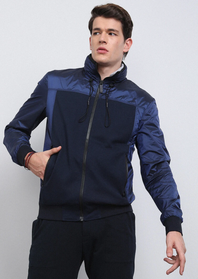 Lacivert Regular Fit Dik Yaka Casual Dokuma Mont - 1