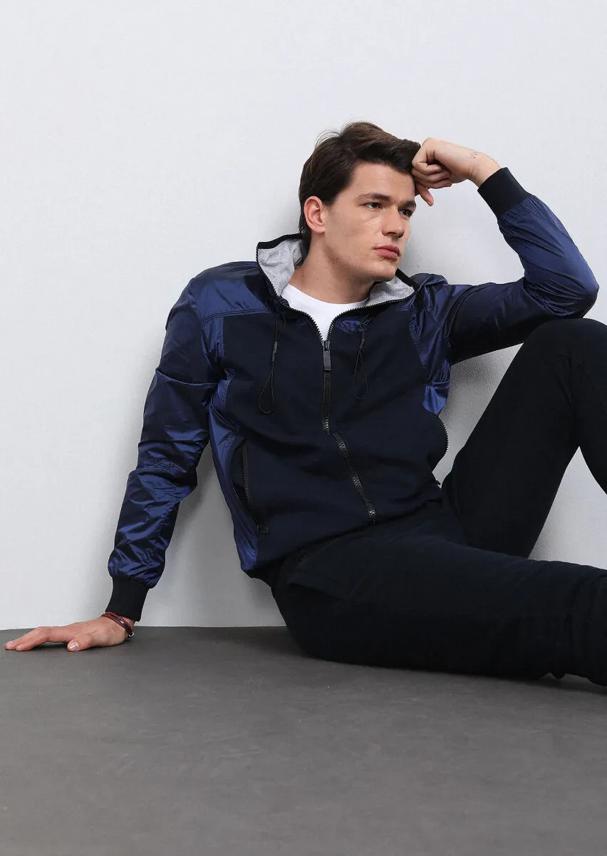 Lacivert Regular Fit Dik Yaka Casual Dokuma Mont - 2